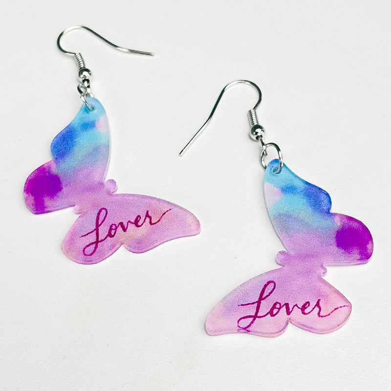 Wholesale 2 Pairs/pack Valentine's Day LOVE Glitter Butterfly Love Tape Acrylic Earrings